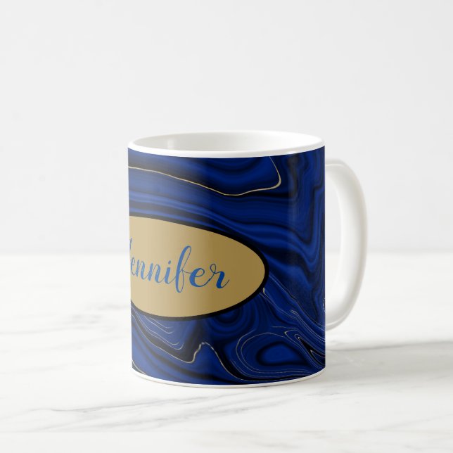 Lapis Blue Agate Swirls Personalised Coffee Mug (Front Right)