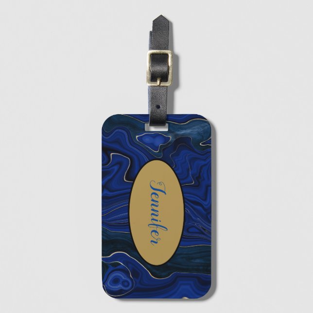 Lapis Blue Agate Swirls Personalised Luggage Tag (Front Vertical)