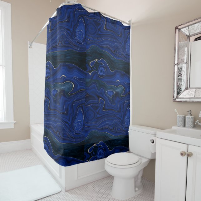 Lapis Blue Agate Swirls Shower Curtain (In Situ)