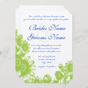 Lapis Blue and Green Floral Wedding Invitation