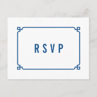 Lapis Blue Deco Chic Wedding RSVP Postcard