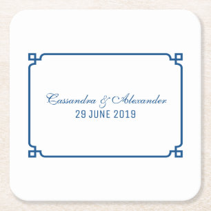 Lapis Blue Deco Chic Wedding Square Paper Coaster