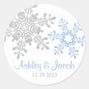 Lapis Blue Silver Snowflake Wedding  Classic Round Sticker