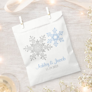 Lapis Blue Silver Snowflake Winter Wedding Favour Bags