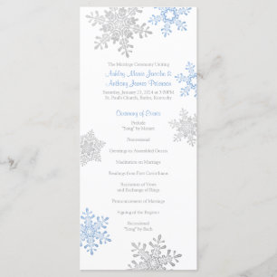 Lapis Blue Silver Snowflake Winter Wedding Program Programme