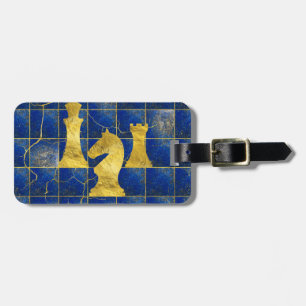 Lapis Lazuli Chessboard and Gold Chess Pieces Luggage Tag