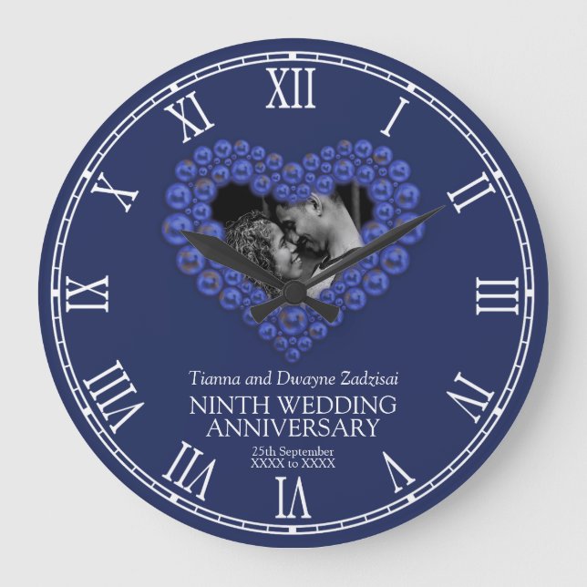 Lapis Lazuli heart deep blue wedding anniversary Large Clock (Front)