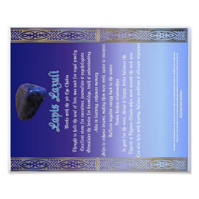 Lapis Lazuli Properties Chart Photo Print (Front)