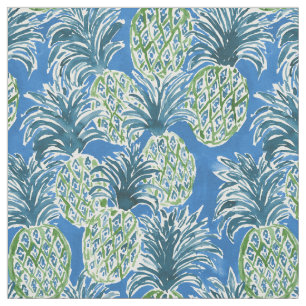 LAPIS PINEAPPLE O'CLOCK Blue Tropical Hawaiian Fabric