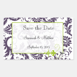 Lapis Purple Apple Green Damask Bird Weddings Rectangular Sticker