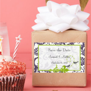 Lapis Purple Apple Green Damask Bird Weddings Rectangular Sticker