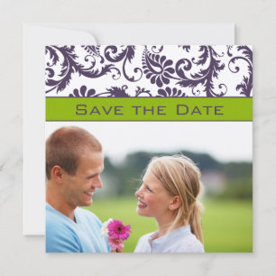 Lapis Purple & Apple Green Damask Save the Date