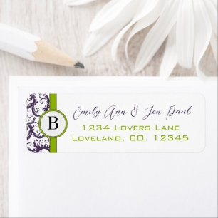 Lapis Purple & Apple Green Damask Wedding Labels