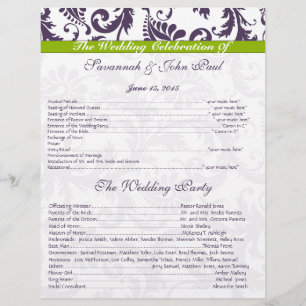 Lapis Purple & Apple Green Damask Wedding Program