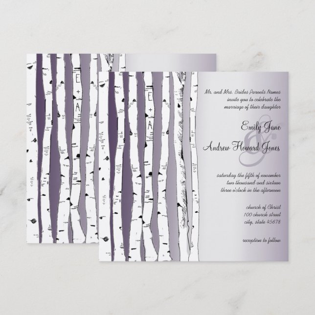 Lapis Purple Birch Tree Wedding Invitations (Front/Back)