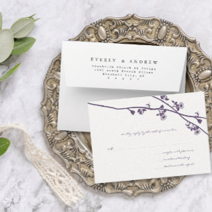 Lapis Purple Wild Flower Branches Wedding RSVP Card