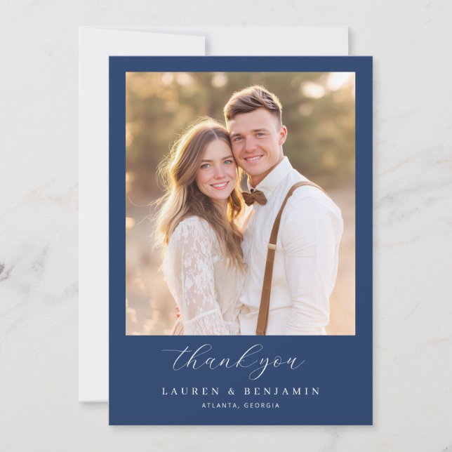 Lapis Rose Wedding Thank You Card (Front)