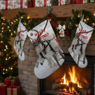 Lapland Christmas Reindeer & Husky Sled Dogs Large Christmas Stocking