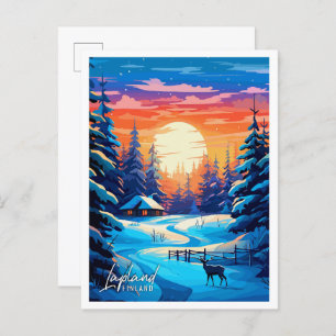 Lapland Finland Art vintage travel illustration Postcard