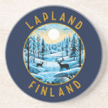 Lapland Finland Deer Retro Distressed Circle Coaster<br><div class="desc">Lapland retro vector travel design. Lapland is Finland’s northernmost region known for its vast subarctic wilderness,  ski resorts and natural phenomena.</div>