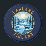 Lapland Finland Deer Retro Distressed Circle Magnet<br><div class="desc">Lapland retro vector travel design. Lapland is Finland’s northernmost region known for its vast subarctic wilderness,  ski resorts and natural phenomena.</div>