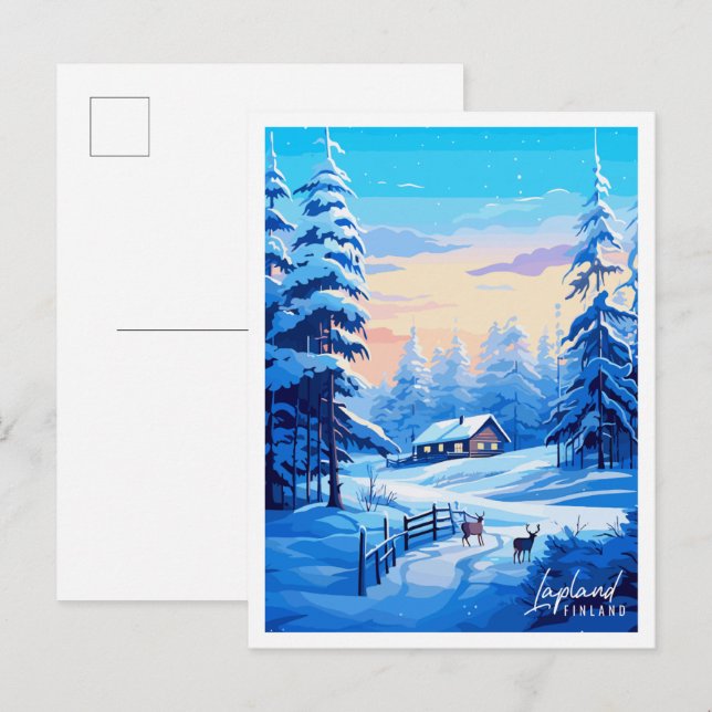 Lapland Finland vintage travel illustration Postcard (Front/Back)
