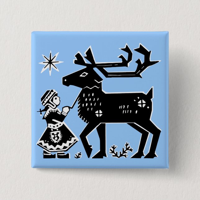 Lapland Girl Holds Reindeer Badge (Front)