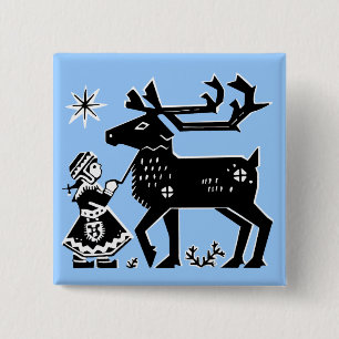 Lapland Girl Holds Reindeer Badge