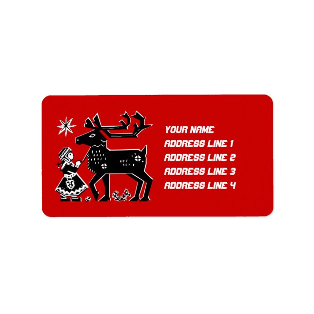 Lapland Girl in Costume Reindeer At Christmas Label (Front)