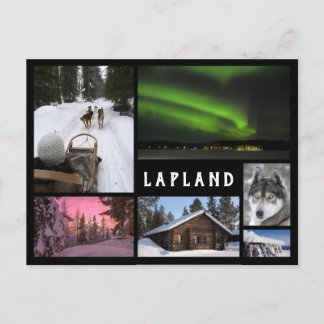 Lapland winter landscapes black frame collage postcard