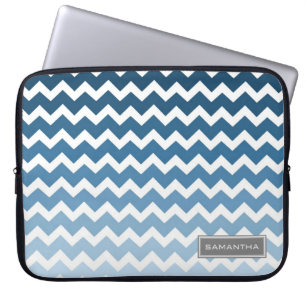Laptop Blue Ombre Chevron Custom Name Sleeve
