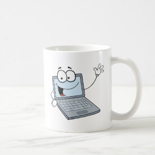 Laptop Cartoon Character Waving A Greeting Coffee Mug