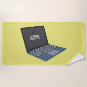 Laptop cartoon illustration beach towel
