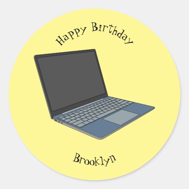 Laptop cartoon illustration classic round sticker (Front)