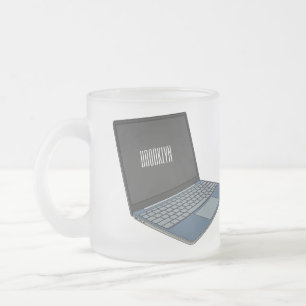 Laptop cartoon illustration  frosted glass coffee mug