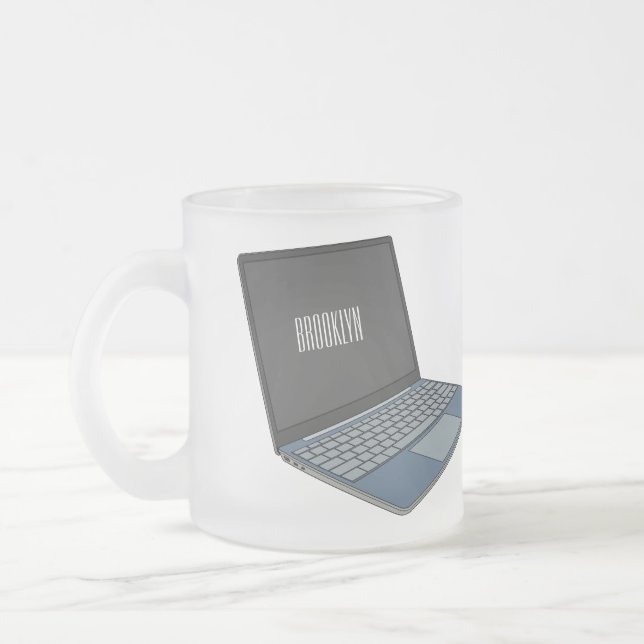 Laptop cartoon illustration  frosted glass coffee mug (Left)