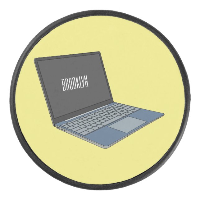 Laptop cartoon illustration  hockey puck (Front)