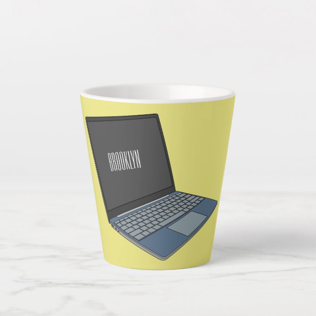 Laptop cartoon illustration  latte mug (Front)