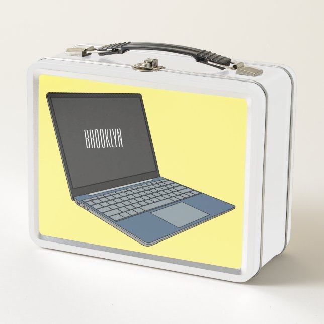 Laptop cartoon illustration  metal lunch box (Front)