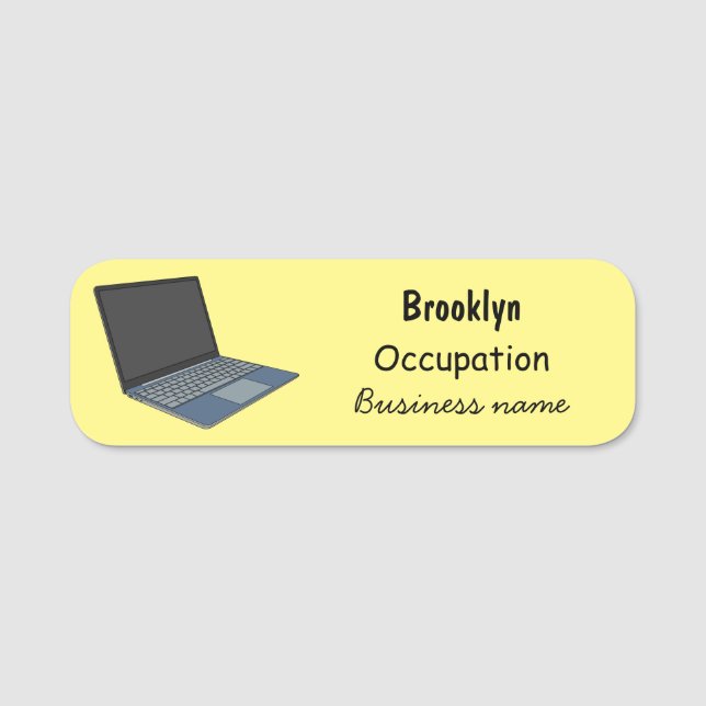 Laptop cartoon illustration  name tag (Front)