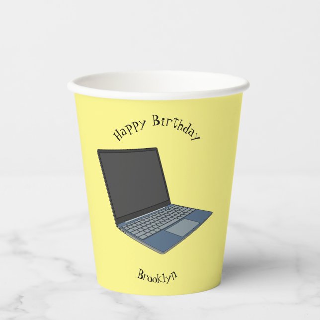 Laptop cartoon illustration paper cups (Front)