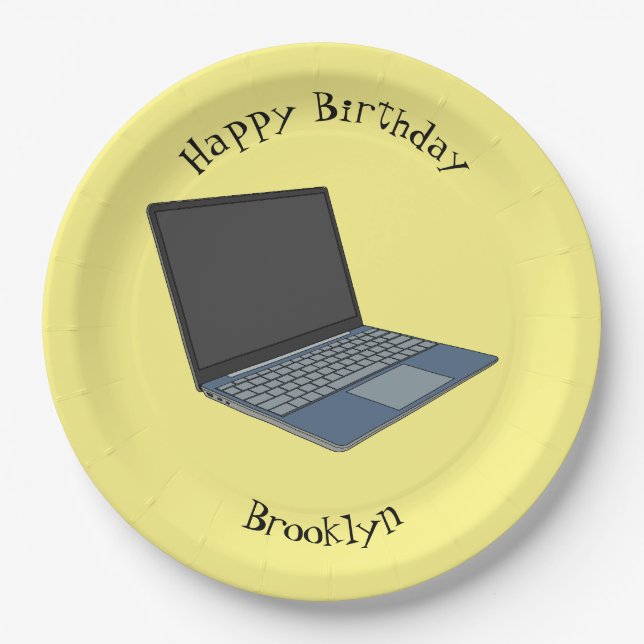 Laptop cartoon illustration paper plate (Front)