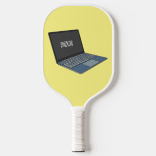 Laptop cartoon illustration pickleball paddle
