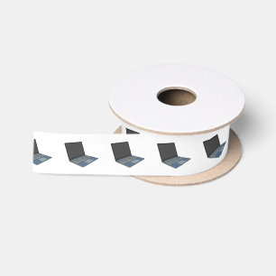 Laptop cartoon illustration  satin ribbon