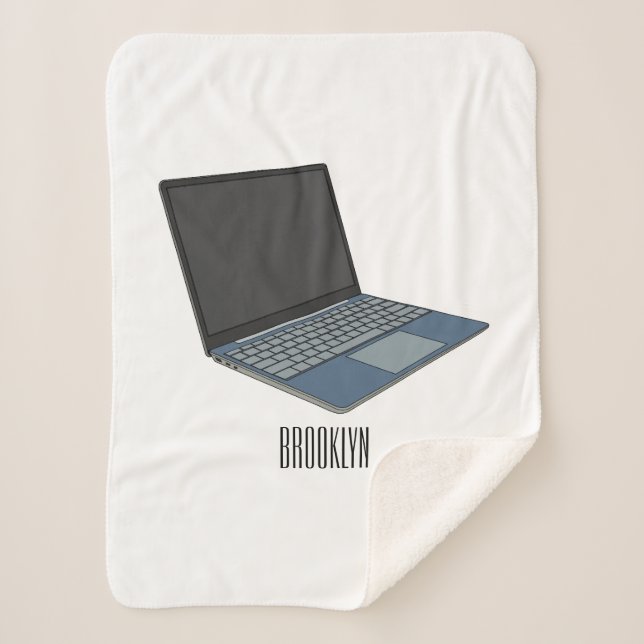 Laptop cartoon illustration sherpa blanket (Front)