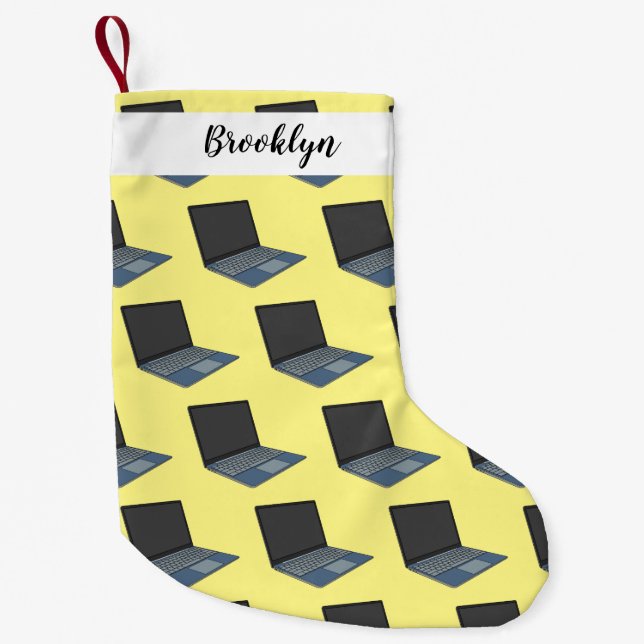 Laptop cartoon illustration  small christmas stocking (Front)