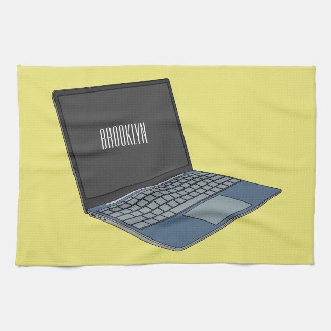 Laptop cartoon illustration  tea towel (Horizontal)