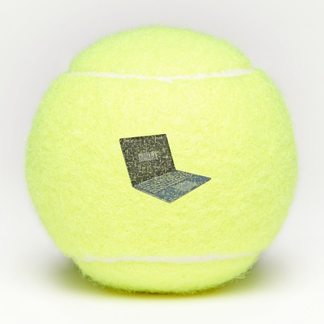 Laptop cartoon illustration  tennis balls (Front)