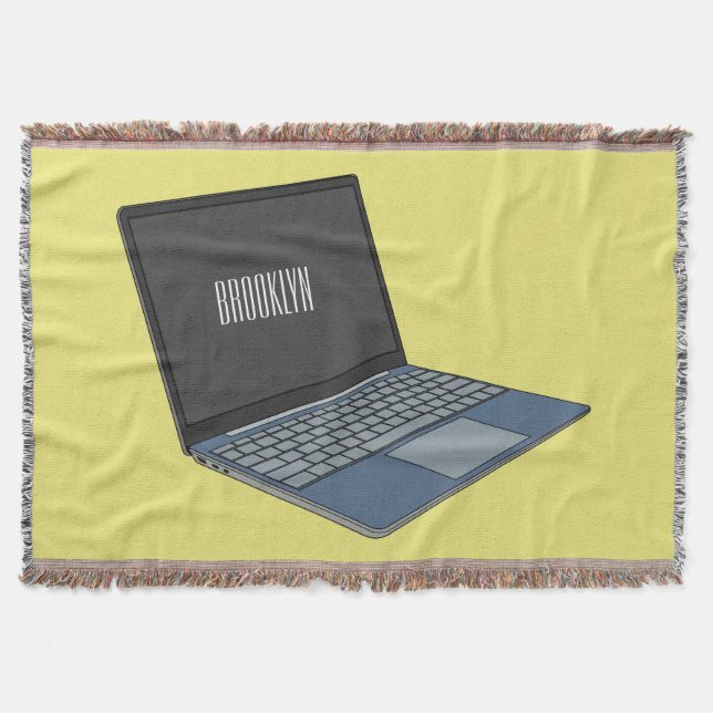 Laptop cartoon illustration  throw blanket (Front)