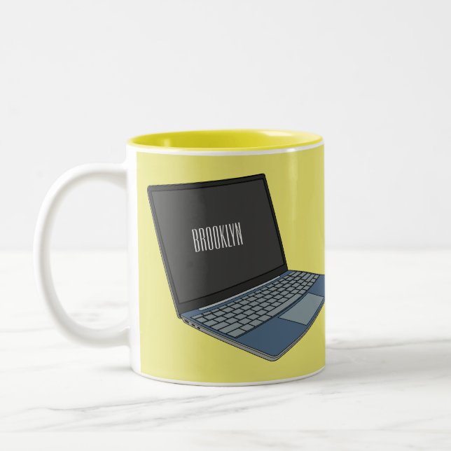 Laptop cartoon illustration  Two-Tone coffee mug (Left)